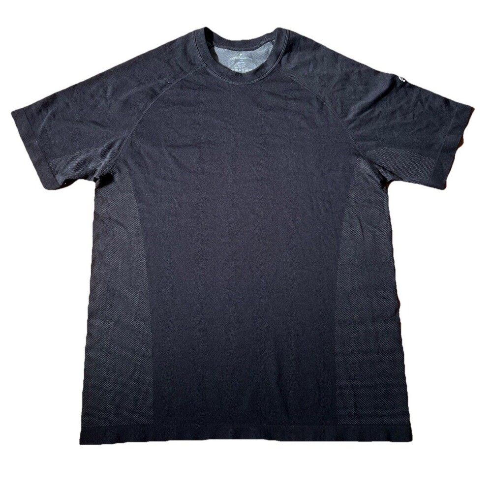 Fabletics Mens L Black Short Sleeve Compression Athletic Training Shirt Gym Top